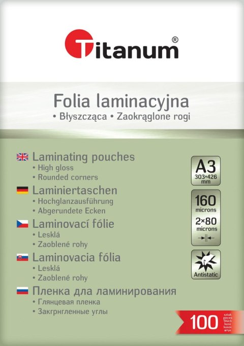 Folia do laminowania Titanum A3 - przezroczysty 80mic. 303mm x 426mm