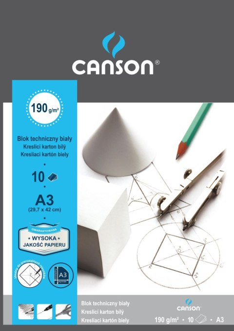 Blok techniczny Canson A3 biały 190g 10k 297mm x 420mm (100554887)