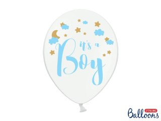 Balon gumowy gumowy z nadrukiem Its a Boy błękitno-złoty 30 cm/6 sztuk pastelowy 6 szt biały 300mm Partydeco (5902230764354)