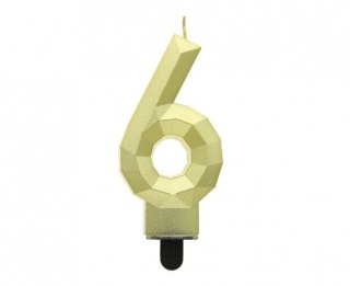 Świeczka urodzinowa cyferka 6 - Diament, metalik złoty, 7.6 cm Godan (PF-SDZ6)