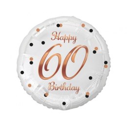 Balon foliowy Godan 60 Birthday, biały, nadruk różowo-złoty 18cal (FG-060B)