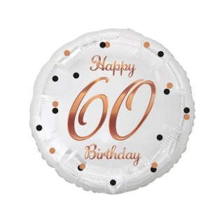 Balon foliowy 60 Birthday, biały, nadruk różowo-złoty 18cal Godan (FG-060B)
