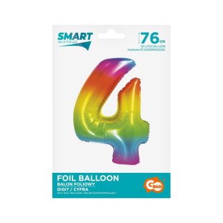 Balon foliowy Smart cyfra 4 tęcza 76cm Godan (CH-STC4)