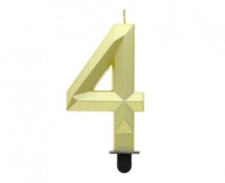 Świeczka urodzinowa cyferka 4 - Diament, metalik złoty, 7.6 cm Godan (PF-SDZ4)