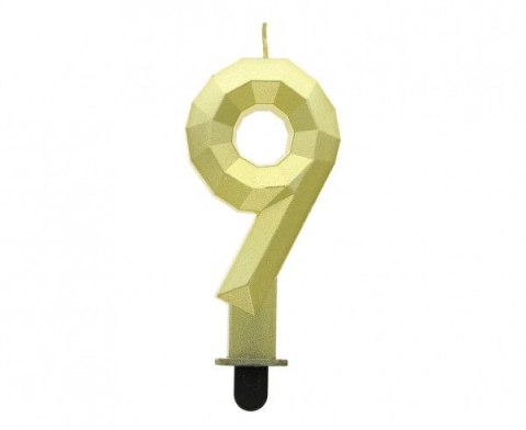 Świeczka urodzinowa cyferka 9 - Diament, metalik złoty, 7.6 cm Godan (PF-SDZ9)