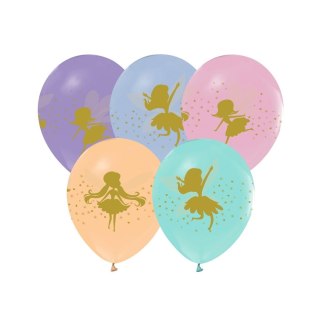 Balon gumowy Happy Birthday Wróżki pastelowy 5 szt mix 300mm 12cal Godan (GZ-WRO5)