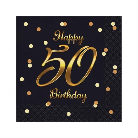 Serwetki Godan Happy 50 Birthday, nadruk złoty - czarny 330mm x 330mm (PG-S50C)