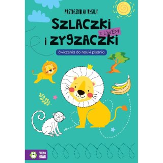 Książeczka edukacyjna Przedszkolak rysuje. Szlaczki i zygzaczki z lwem Zielona Sowa