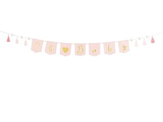 Baner Oh baby z frędzlami, jasny różowy, 2.5 m Partydeco (GRL100-081J)