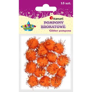 Pompony Craft-Fun Series brokatowe pomarańczowe 15 szt Titanum (338539)