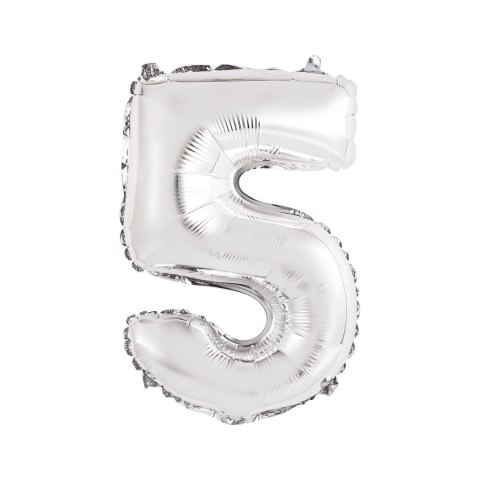 Balon foliowy cyfra 5 srebrny 35 cm 16cal Godan (FG-C35S5)
