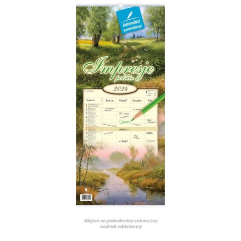 Kalendarz ścienny notatnikowy 2024 IMPRESJA POLSKIE 220mm x 490mm Lucrum (WN01)