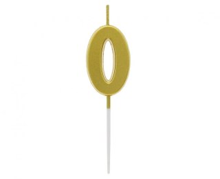 Świeczka urodzinowa piker B&C cyferka 0, metaliczna złota, 9.5x2.3 cm Godan (BH-SPZ0)